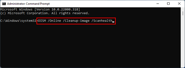 run DISM /Online /Cleanup-image /Scanhealth