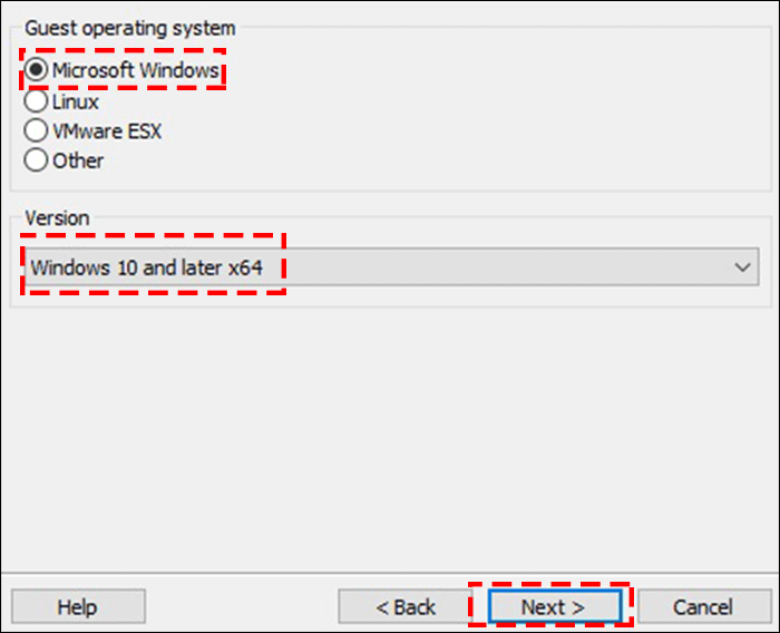 select a operating system will be installed on this VM