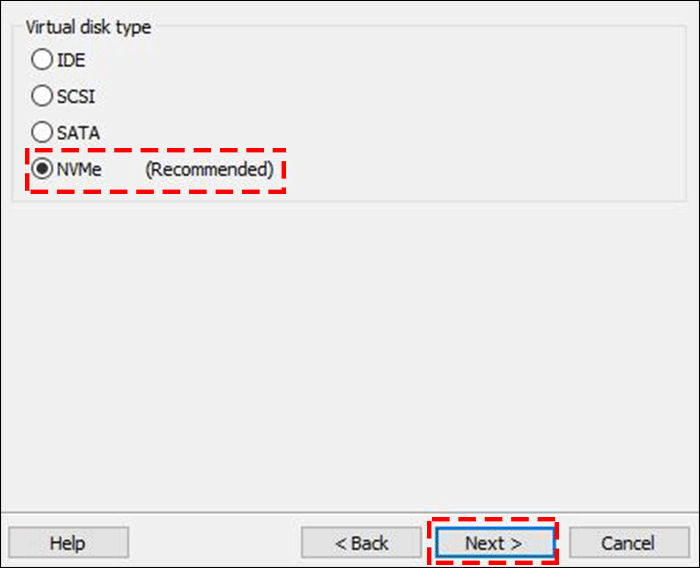 choose a virtual disk type you want