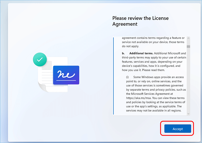 accept license agreement