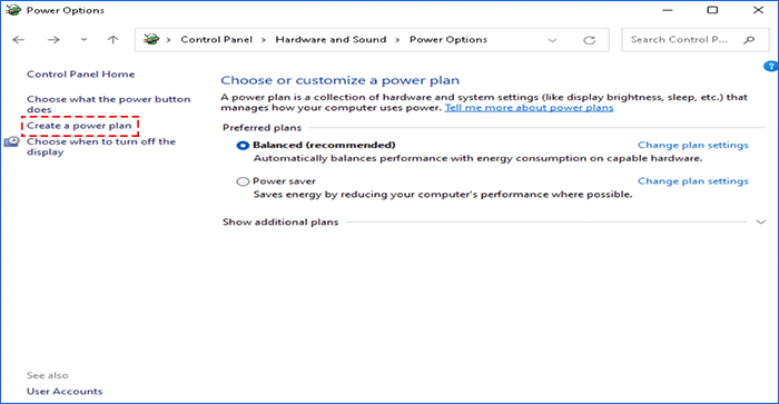 click on create power plan