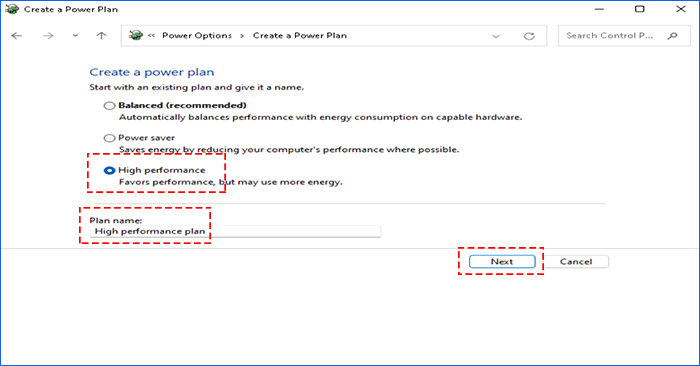 create power plan for high performance