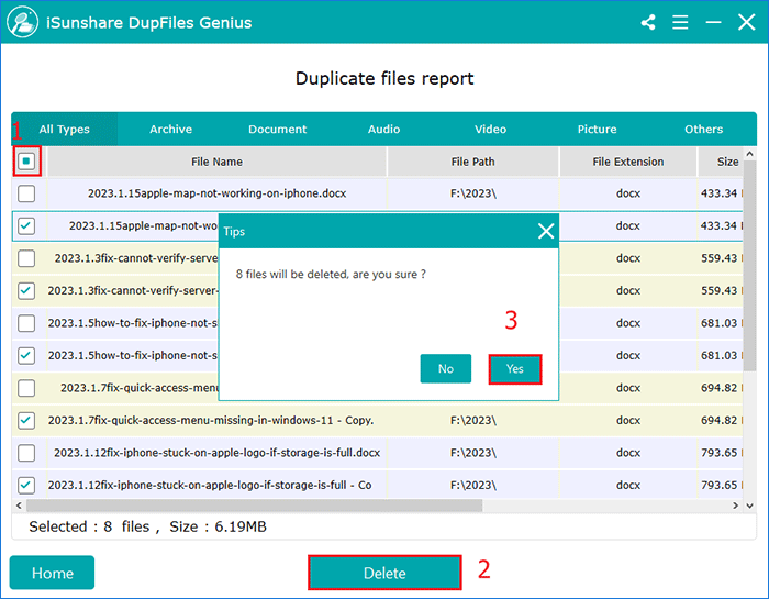 delete all duplicate files