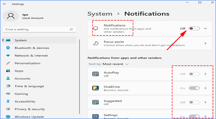 disable all notification