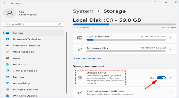 enable storage sense