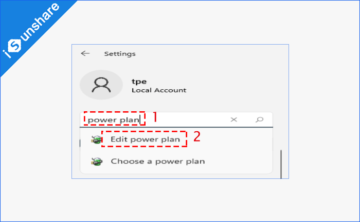 search power plan from settings