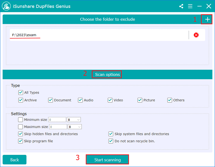 set scan options and hit start scanning