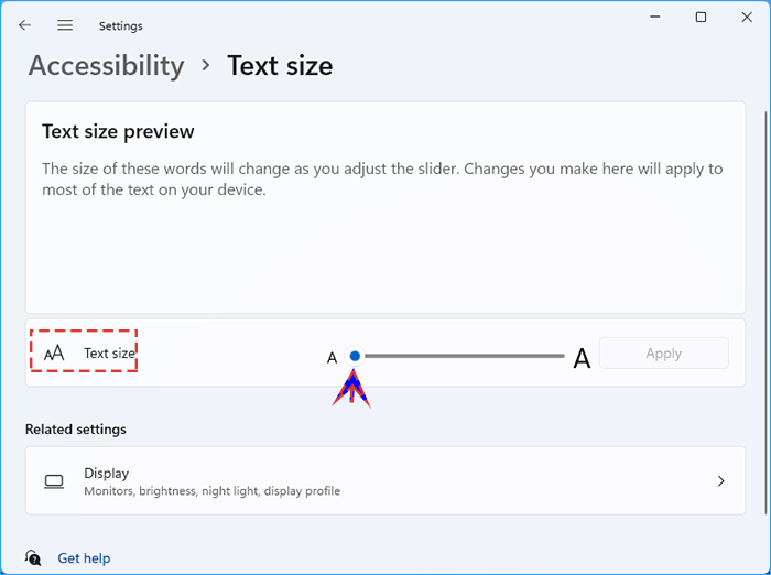 click the cycle slider to adjust text size