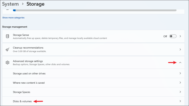 click disks and volumn option