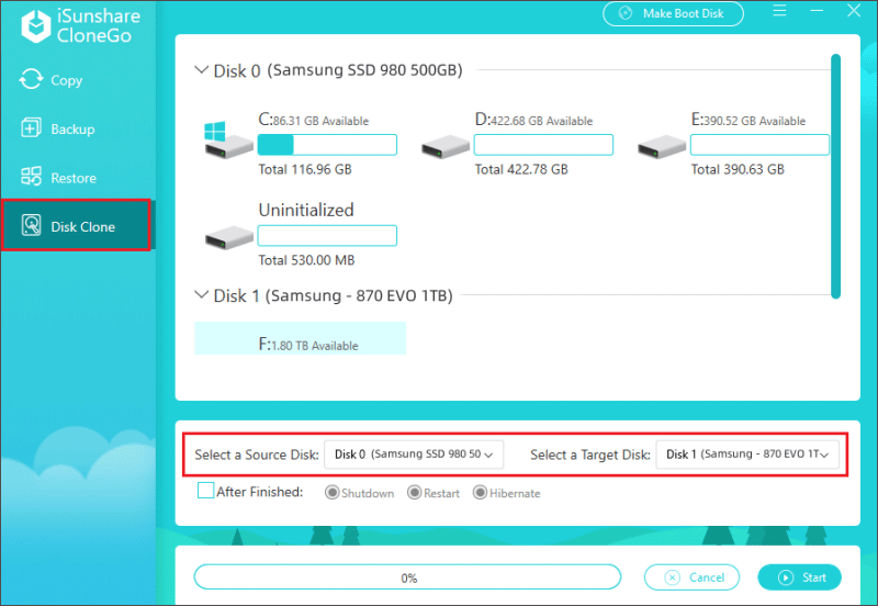 select disk to clone