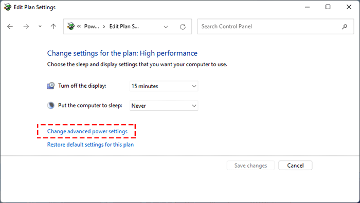 click Change advanced power settings