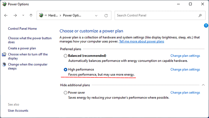 change power plan to high performance