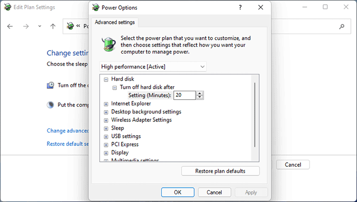 the Advanced settings