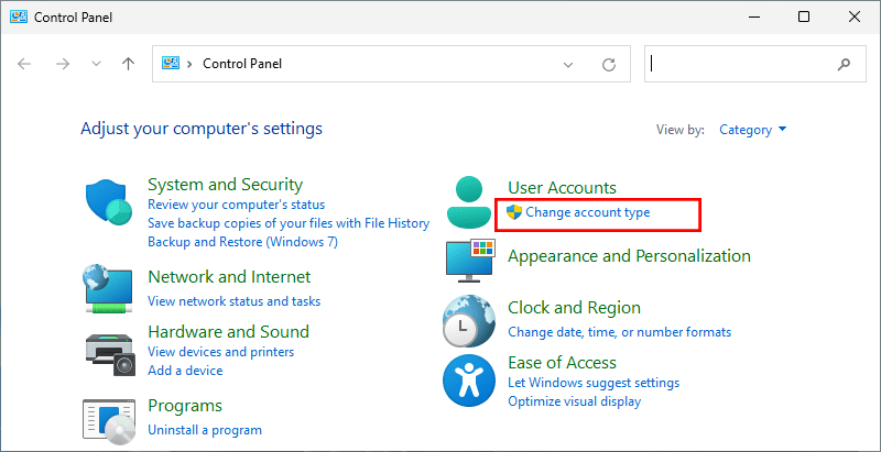 click Change account type