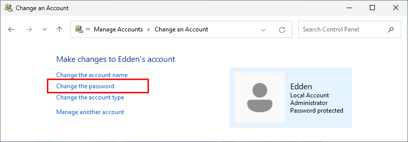 click Change the password