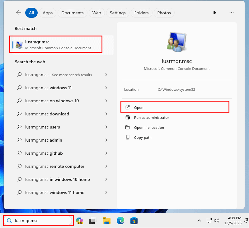 open lusrmgr.msc