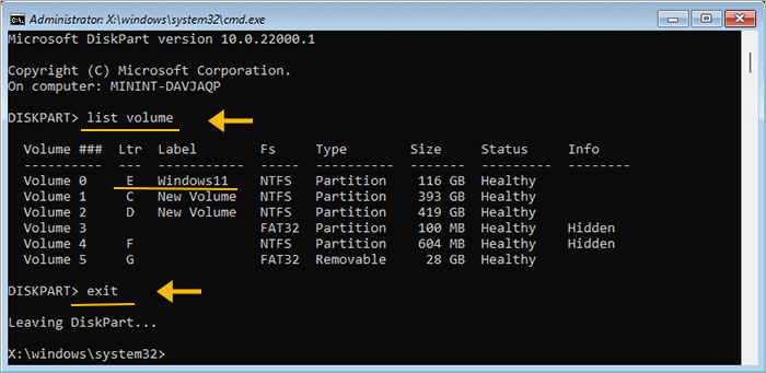 execute list volume