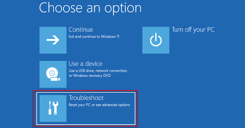 select troubleshoot