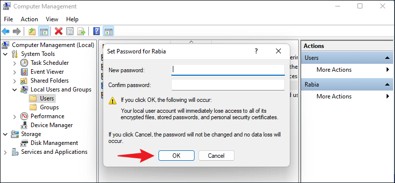 set the password to empty and click ok