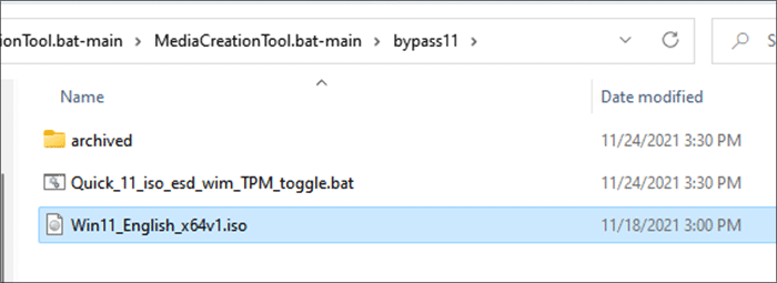 copy the Windows 11 iso image to bypass 11 file