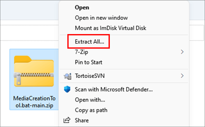 right-click to select Extract All