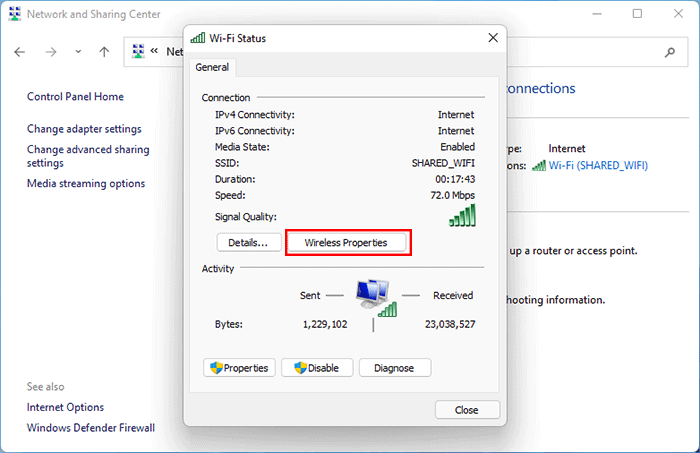 click on Wireless Properties