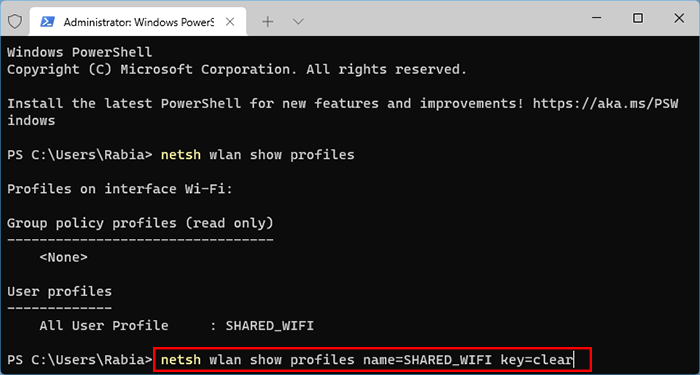 type command to view the Wi-Fi password