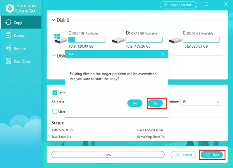 click Start and confirm