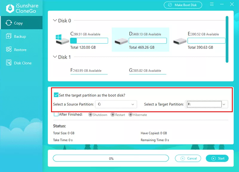 set source partition and target partiton