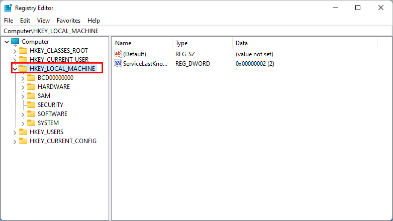 choose HKEY LOCAL MACHINE