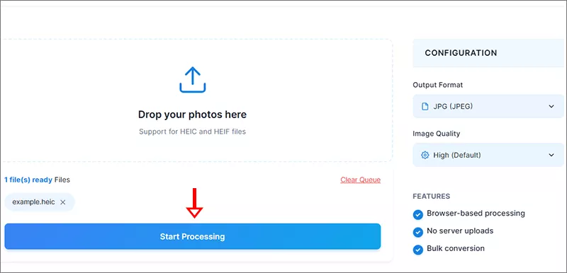click Start processing