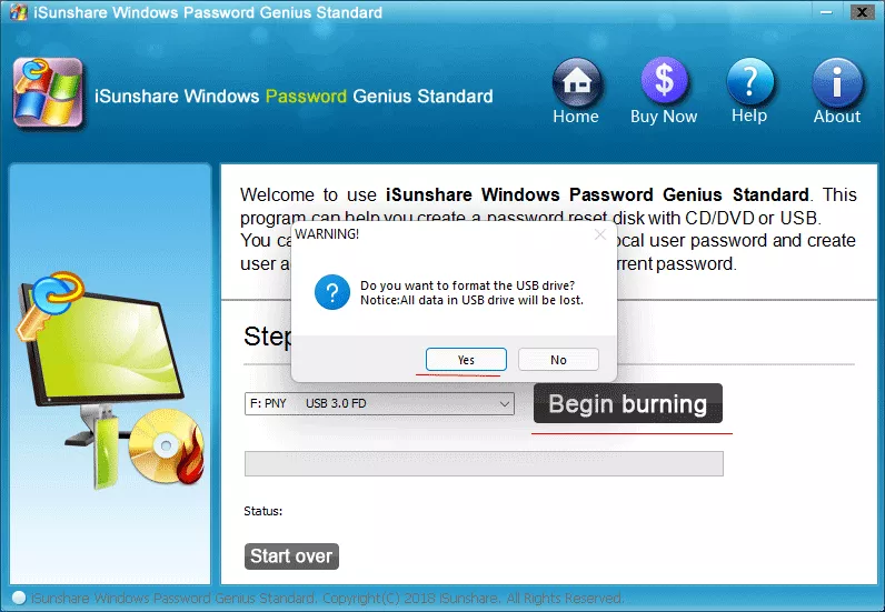 click Begin burning and confirm