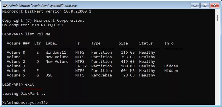 run command line to exit diskpart