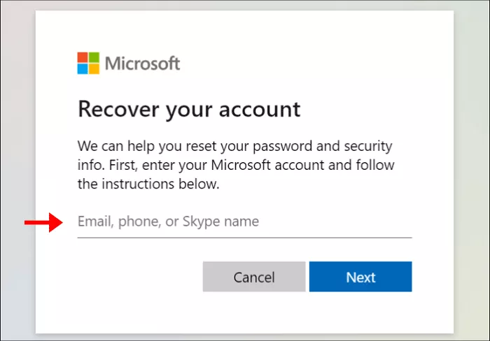 Microsoft account reset password page