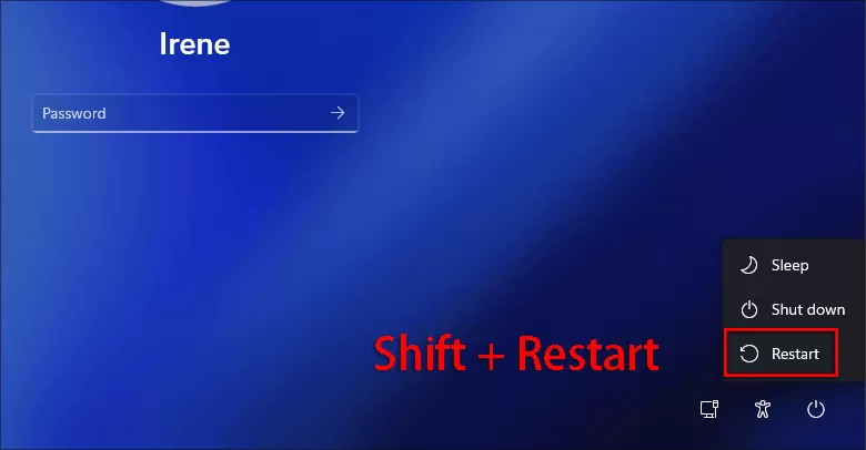 press Shift and click Restart