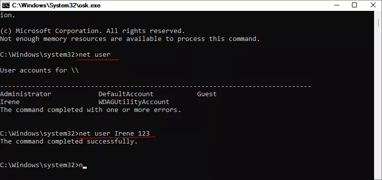 command line to reset password