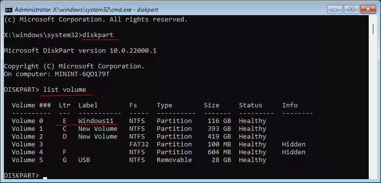 view all volumes via cmd