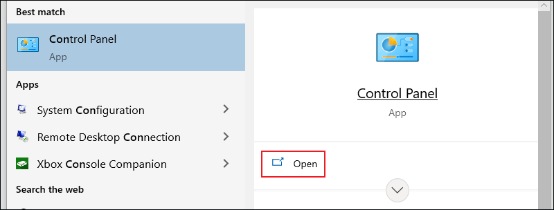 open control panel