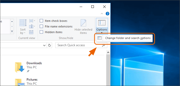 click Change folder and search options