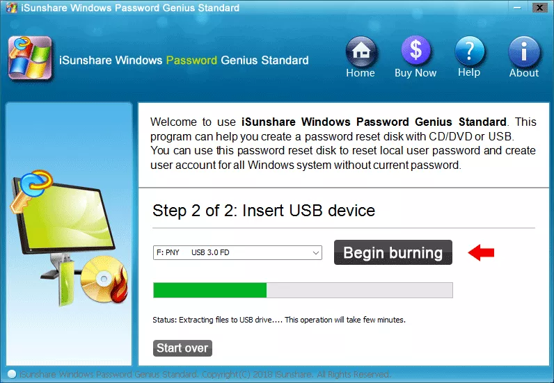 burn password reset disk