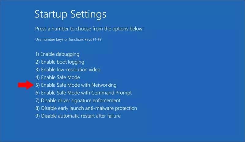 select Enable safe mode with networking
