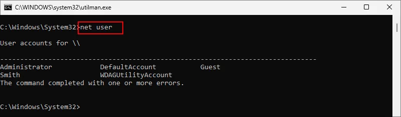 command line to check user account