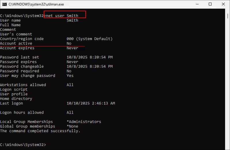 command line to check your account status