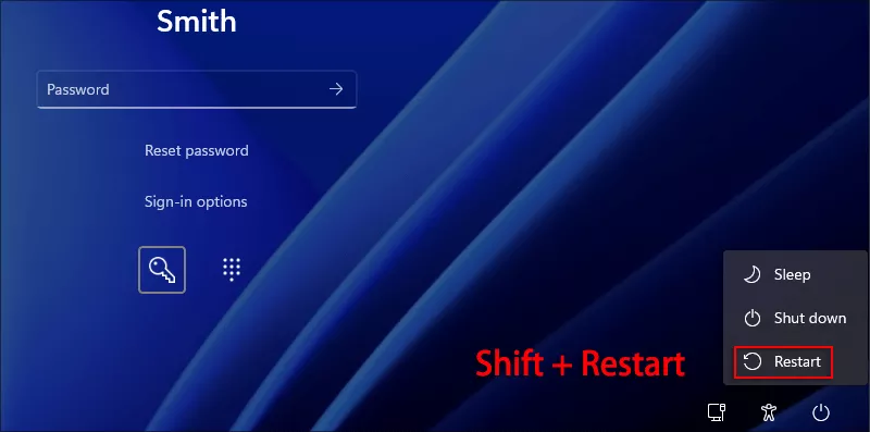 click Restart and press Shift