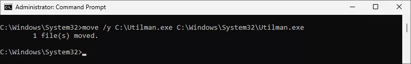 command line to restore Utilman exe