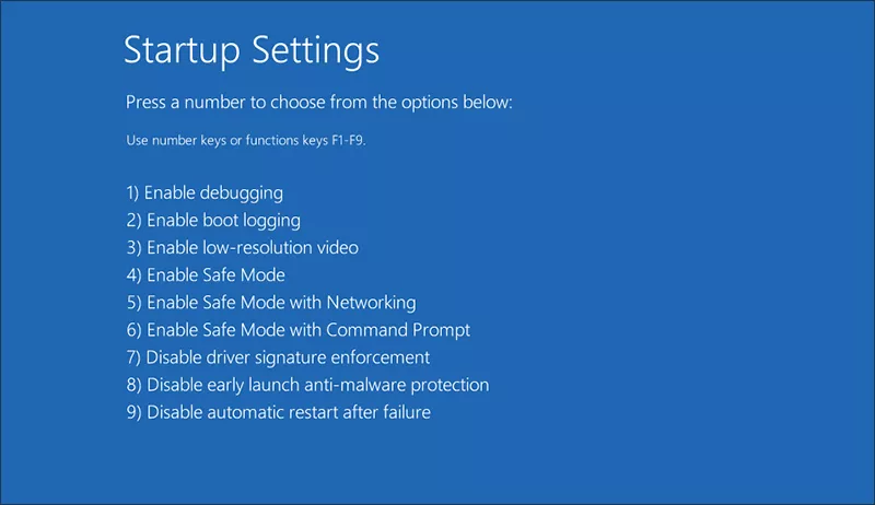 startup settings options