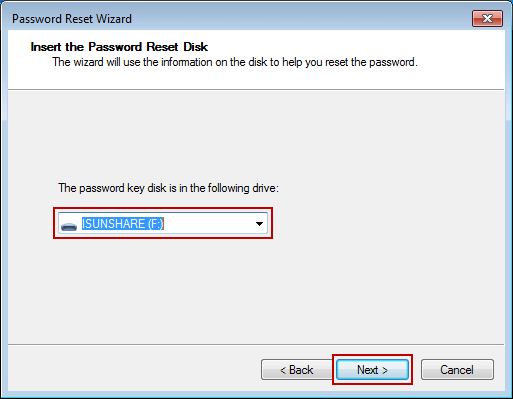 
Wählen Sie im Assistenten die Windows 7-Kennwortrücksetzdiskette