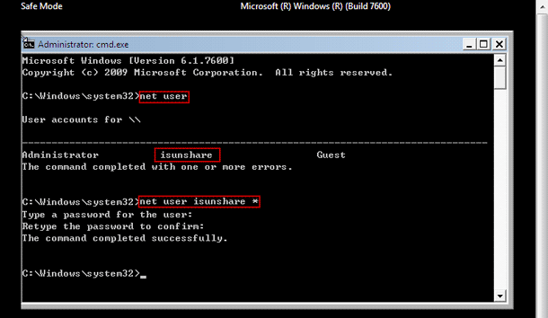 reset administrator pass word windows 7 safe mode