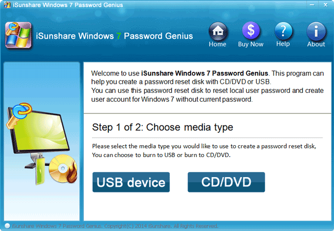 Windows 7 Password Geniusを実行し、ブート ディスクとして書き込みます