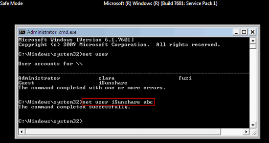 changer le mot de passe Windows 7 à l'aide de l'invite de commande